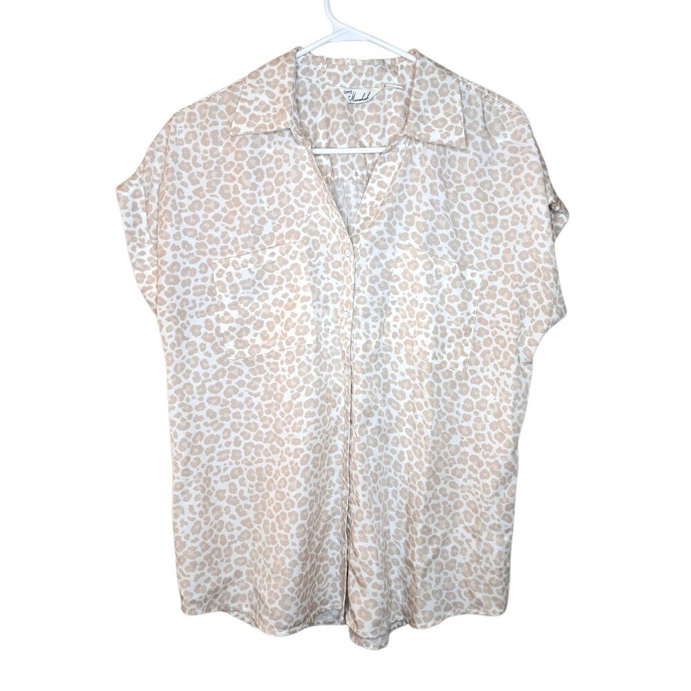 Caffe Marrakesh Women Top Animal Print 100% Lyocell Beige Short Sleeve Size M